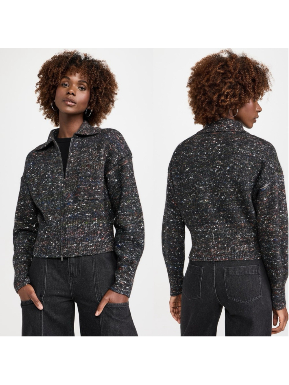 VINCE Donegal Wool Silk Speckled Crop Zip Jacket Sweater S Italian Yarn S $495